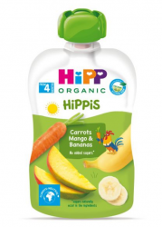 Trái cây nghiền và rau hữu cơ HiPPis organic (cà rốt, xoài và chuối)