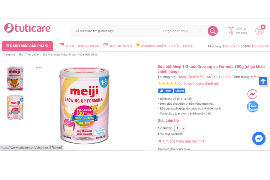Sữa Meiji 1 3 đang có mặt tại hệ thống bán lẻ mẹ và bé TutiCare