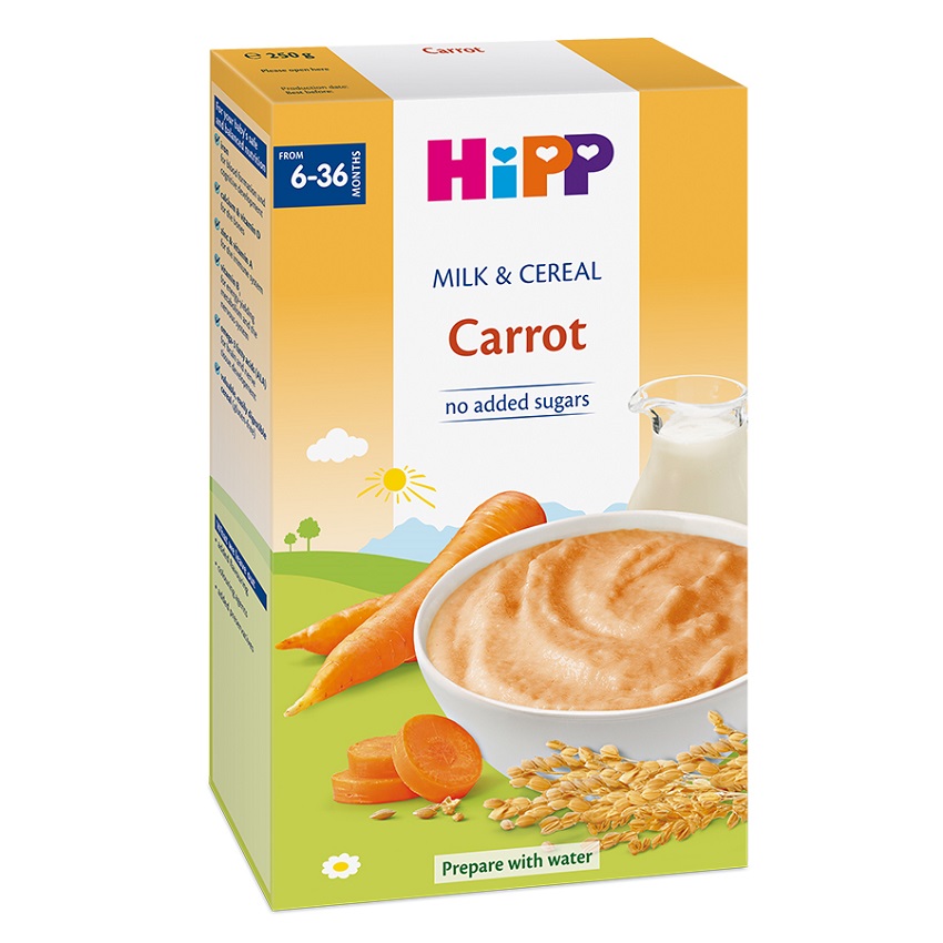 Bột sữa và rau củ dinh dưỡng HiPP – cà rốt 250g, từ 6 tháng