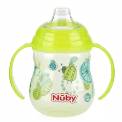 Bình uống nước Nuby mỏ vịt Silicone, 360 độ, 2 tay cầm (270ml, xanh lá)