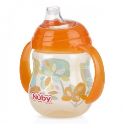 Bình uống nước Nuby mỏ vịt Silicone, 360 độ, 2 tay cầm (270ml, màu cam)