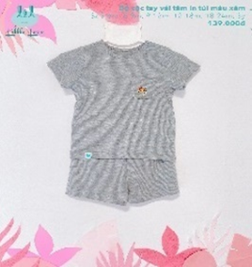 Bộ cộc tay vải tăm in túi cho bé  Mầu Ghi -LCT2601