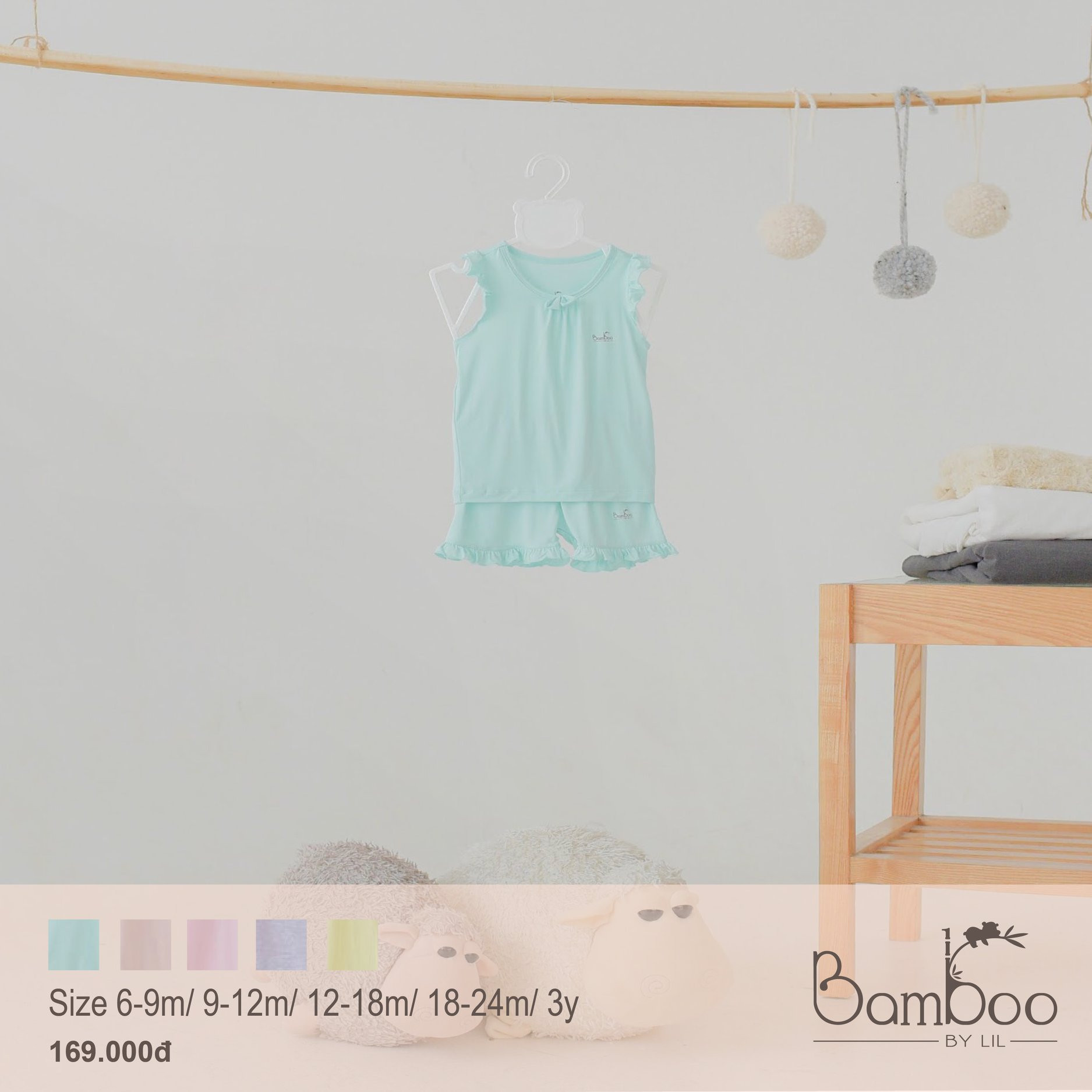 BỘ ba lỗ bèo vải Bamboo mầu xanh Ngọc -BBBL02