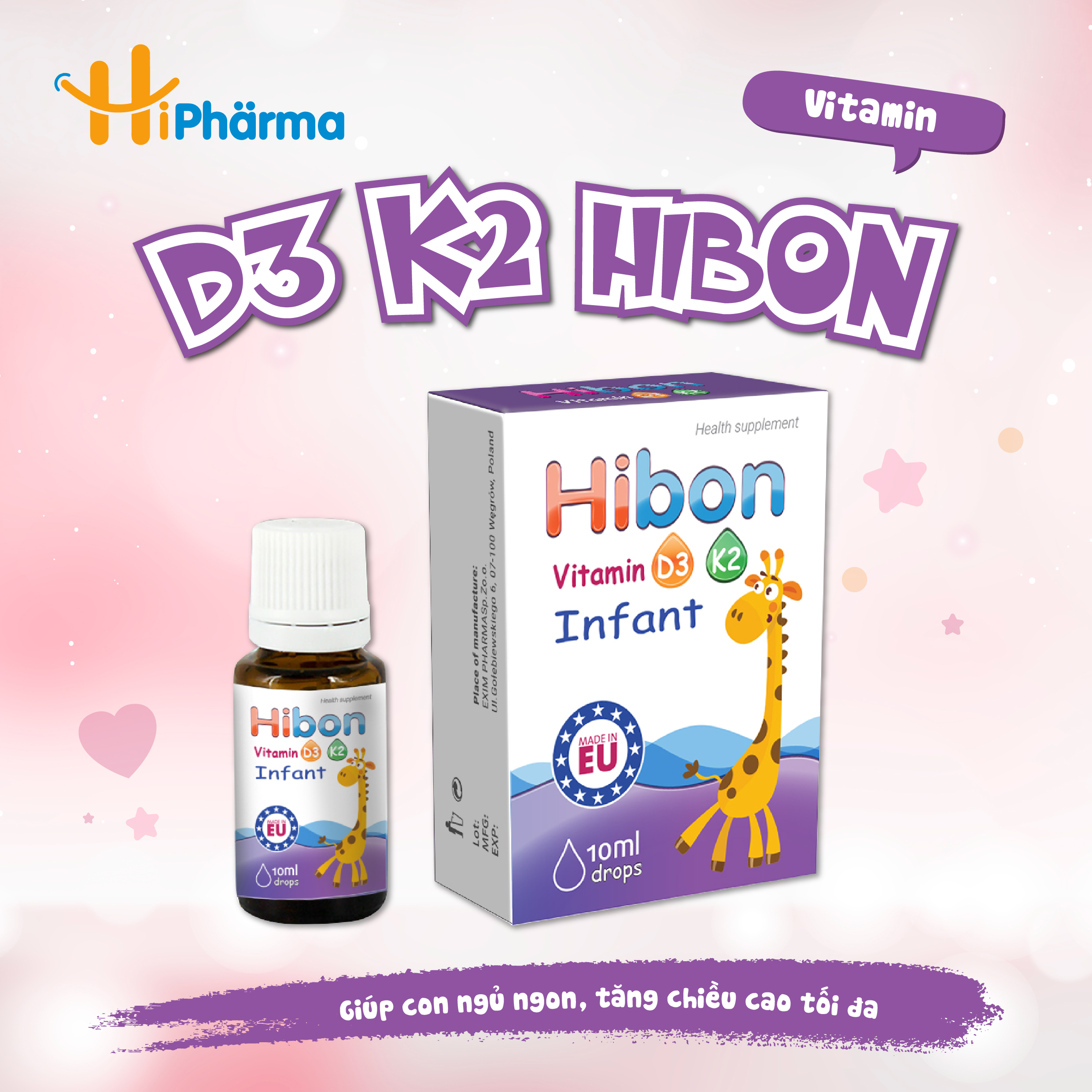 Vitamin Hibon D3+K2 - Hỗ trợ hấp thu Canxi cho bé